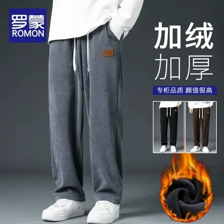 罗蒙灯芯绒运动卫裤男士宽松直筒阔腿休闲冬季新款加绒加厚长裤子商品大图
