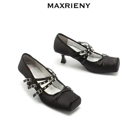 MAXRIENY星月流云高跟鞋女细跟气质单鞋缎面芭蕾舞鞋图片