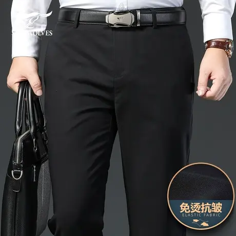 七匹狼狼族生活2023冬季免烫裤子男休闲裤弹力商务直筒抗皱长裤潮图片