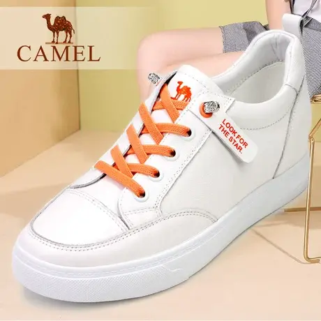 Camel/骆驼女鞋春季新款真头层牛皮低帮休闲小白鞋内增高单鞋子图片