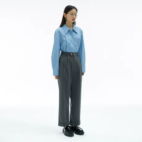 omont蛋挞家 条纹高腰西装裤秋季新款高级感休闲直筒九分裤长裤子商品大图