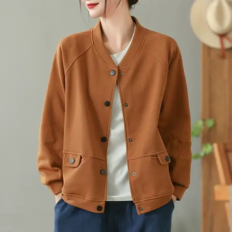 dza 复古春秋新款女士外套休闲长袖上衣短款棒球服立领运动夹克衫图片