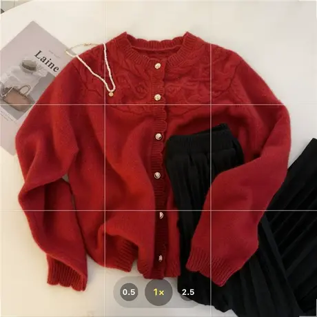 新年战袍！甜美花边领羊毛浣熊毛圆领毛衣针织衫开衫外套女2022冬商品大图