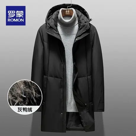 罗蒙男士保暖连帽羽绒服2023秋冬新款商务休闲上衣长款工装外套男图片