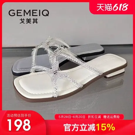 戈美其水钻蝴蝶结平底拖鞋女鞋外穿2025夏季新款仙女风沙滩凉拖鞋图片