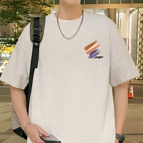 重磅纯棉短袖t恤男夏季新款宽松男生半袖美式休闲圆领体恤上衣服商品大图