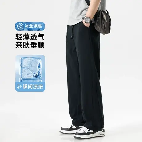 hansca凉感速干轻薄休闲卫裤男夏季2025新款拼接宽松直筒垂感长裤商品大图
