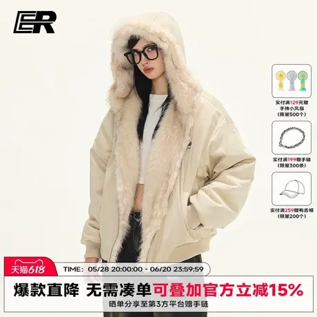 【明星同款】ER座山雕麂皮毛领连帽外套cleanfit美式宽松情侣工装商品大图