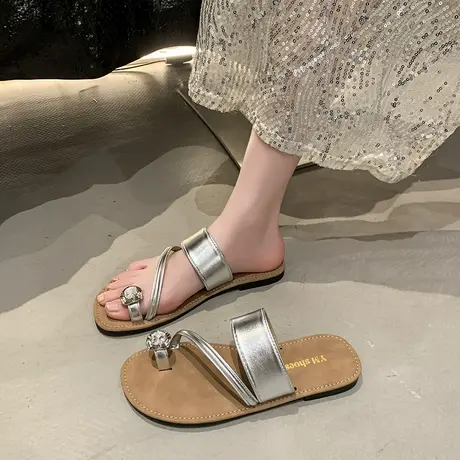 复古法式平底套趾拖鞋女夏外穿2025新款配裙子晚晚风软底沙滩凉拖图片