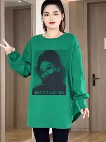 2023秋季新款韩版时尚字母美女印花宽松圆领长袖休闲百搭套头卫衣图片