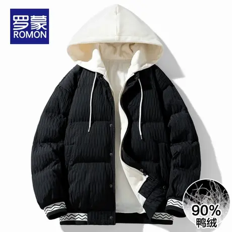 罗蒙羽绒服男冬季轻薄款2025新款假两件外套男连帽加厚保暖防寒服商品大图