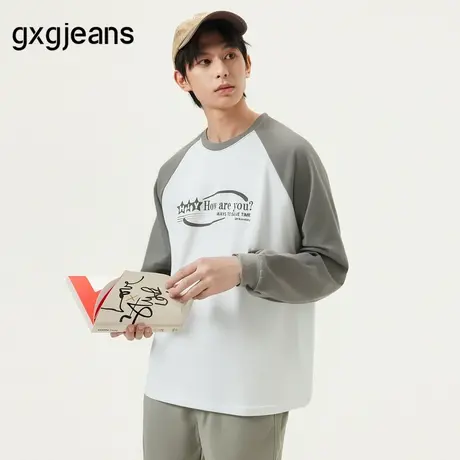 【1978系列】gxgjeans男装2024年秋季新款插肩袖套头圆领长袖T恤图片