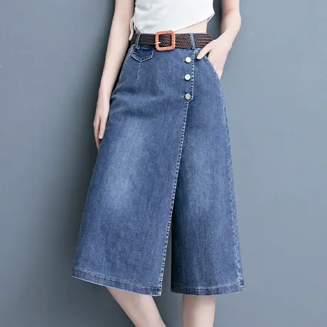 时尚牛仔裙裤阔腿裤女夏季2025新款高腰显瘦设计感薄款休闲六分裤商品大图