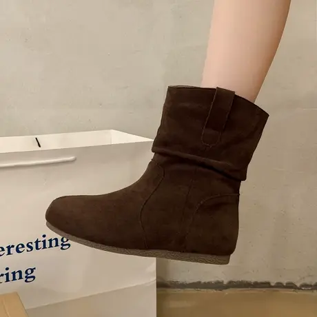 复古勃肯短靴女2025年新款秋季气质百搭短筒靴平底配裙子堆堆靴子商品大图