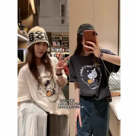 可爱Kitty甜心短袖t恤女2025夏季新款宽松休闲印花设计感上衣ins图片