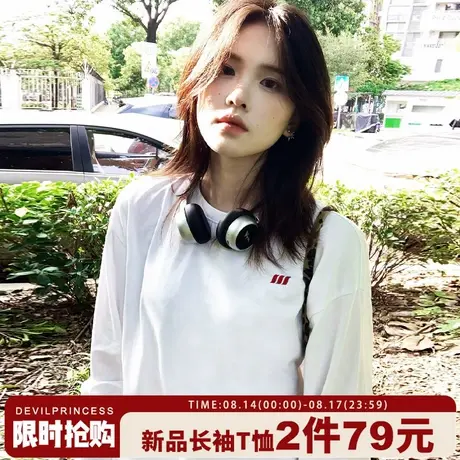 2025新款爆款设计感超火白色长袖t恤女短袖美式学院风宽松上衣潮商品大图