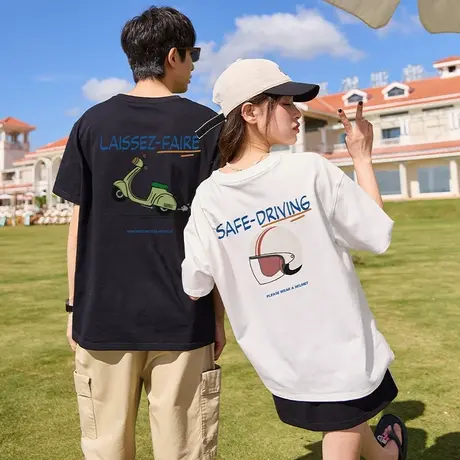 唐狮夏季2024新款上衣女短袖男款T恤小电驴出游情侣装打底衫夏装G商品大图