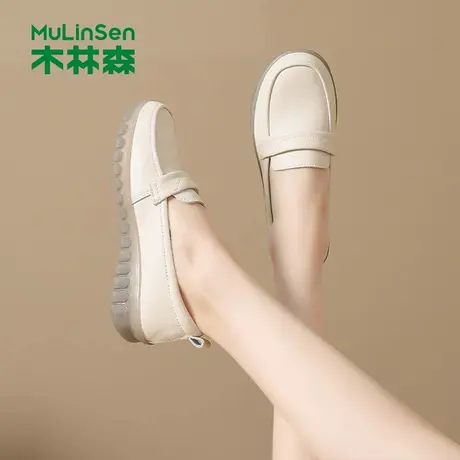木林森女鞋2025秋季新款舒适软底妈妈鞋一脚蹬单鞋女士时尚乐福鞋图片