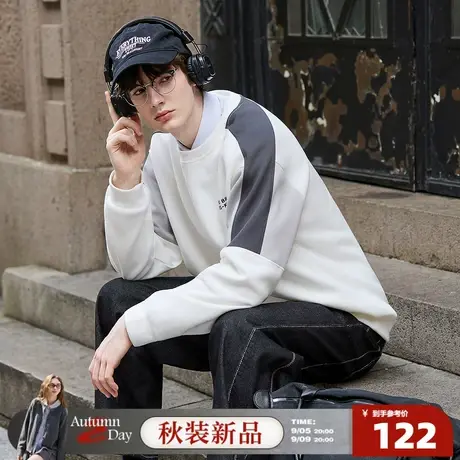 唐狮2025春秋季男圆领卫衣袖子拼接款运动风少年感百搭设计时尚商品大图