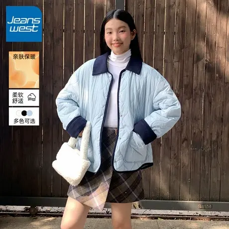 KV真维斯绗棉撞色翻领棉服女2025新款冬休闲宽松亲肤保暖百搭外套商品大图