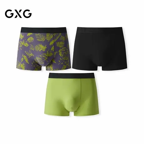 GXG男士内裤【3条装】植物元素印花潮流棉质内裤男抑菌透气平角裤商品大图