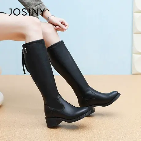 卓诗尼2025秋冬新款后拉链长筒靴时尚舒适粗跟骑士靴潮流百搭女靴图片