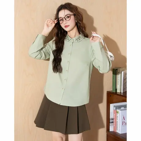 唐狮新款女衬衫翻领绣花女式长袖衬衣好看淑女气质款外套通勤TM图片