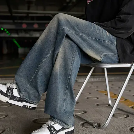 唐狮秋冬季新款牛仔长裤男士直筒裤美式复古水洗做旧时尚男裤TE图片