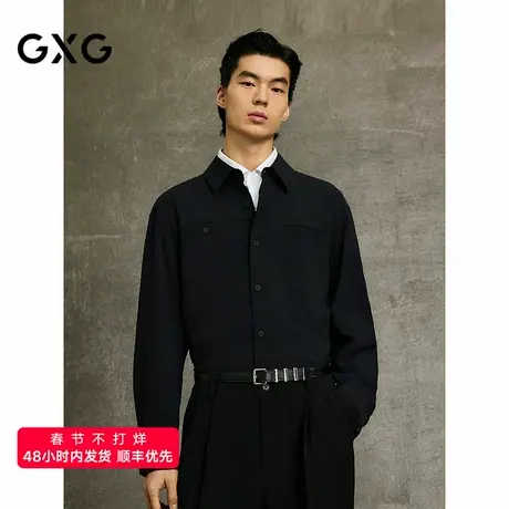 GXG男装 黑色泡泡纱简约时尚翻领长袖衬衫25年春季新品G25X031015图片