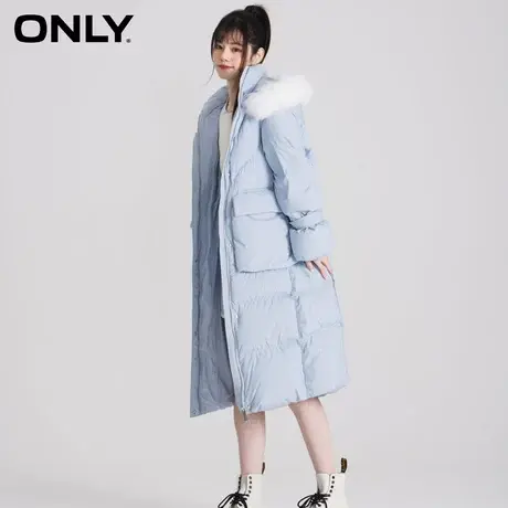 ONLY奥莱冬季90白鸭绒毛领大口袋长款羽绒服女商品大图