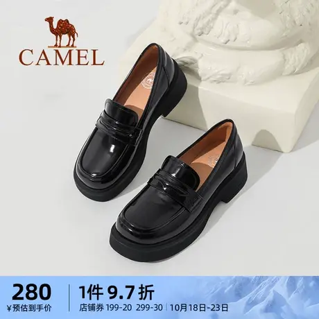 骆驼乐福鞋女2023秋季新款真皮方头套脚舒适粗跟厚底jk小皮鞋女鞋图片