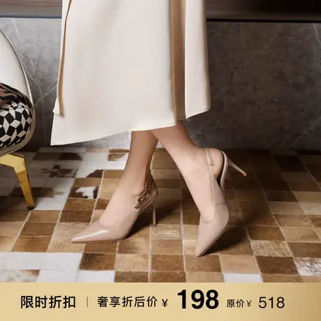 熙漫2023夏季新款尖头性感时装凉鞋细跟欧美后空鞋黑色职业高跟鞋商品大图