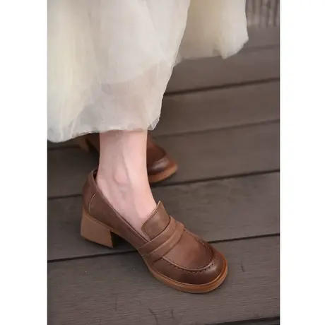 Artmu阿木原创复古中跟鞋女2023新款乐福鞋女高跟鞋粗跟单鞋真皮图片