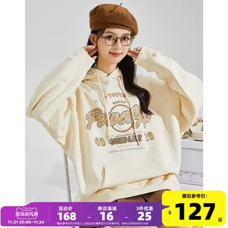 唐狮2024春新款女卫衣YEP联名美式复古字母印花宽松休闲风连帽秋G图片