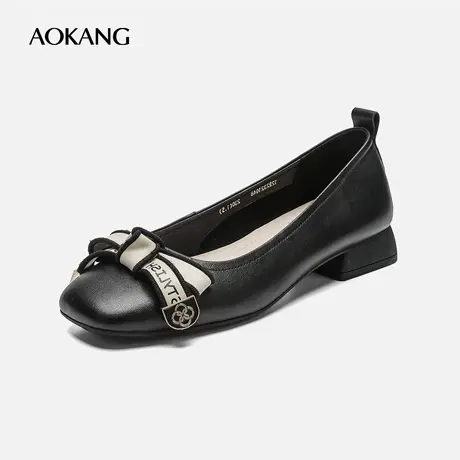 【门店发货】奥康女鞋春秋时尚女士单鞋浅口小香风粗跟一脚蹬图片