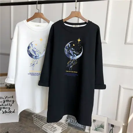 韩版打底衫磨毛上衣女装2022年新款早秋纯棉中长款慵懒风长袖T恤商品大图