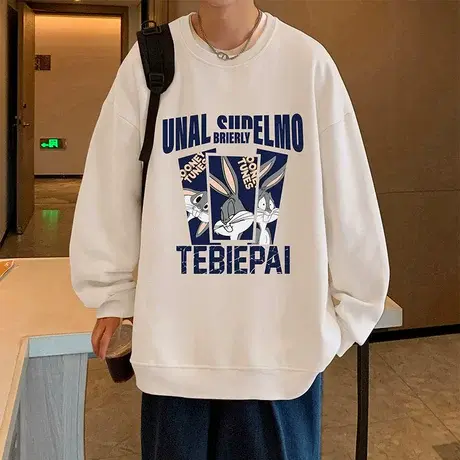 港风重磅无帽卫衣男春秋季内搭打底衫卡通圆领情侣款宽松ins潮牌t商品大图