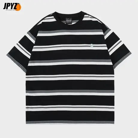 短袖夏T恤国潮男生2022新款潮牌oversize半袖日系ins爆款条纹体恤商品大图