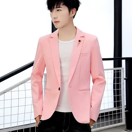 夜场粉色时尚小西装男士潮流春秋韩版修身百搭上衣发型师帅气西服商品大图