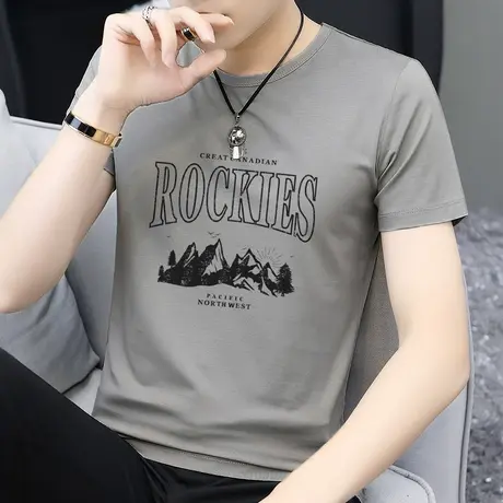 莫代尔短袖t恤男装2024新款夏季半袖冰丝凉感速干打底衫体恤潮流商品大图