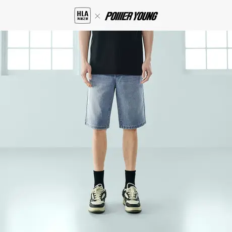 HLA/海澜之家POWER YOUNG牛仔中裤23春夏时尚微破洞工艺五分短裤图片