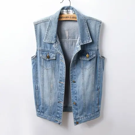 春秋韩版牛仔马甲女中长宽松显瘦新款无袖大码外套BF风背心浅商品大图