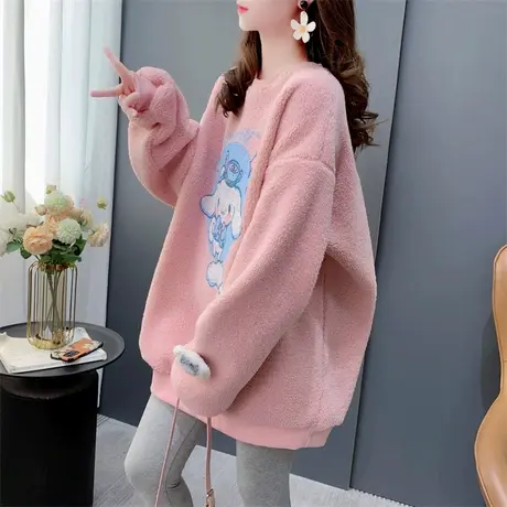 慵懒风大码羊羔毛卫衣外套女秋冬2023年新款时尚休闲加绒加厚上衣商品大图