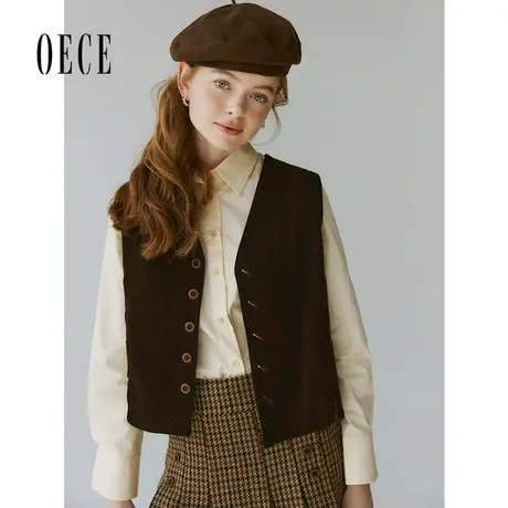 Oece复古马甲女2024春冬季新款女装气质修身短款马夹图片