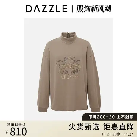 DAZZLE地素奥莱23春装新款复古半高领休闲刺绣卫衣长袖上衣内搭图片
