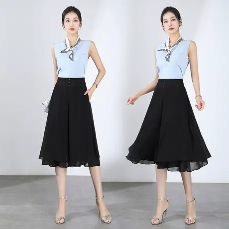 黑色显瘦百搭垂感雪纺阔腿裤女2023夏季新款高雅防晒休闲七分长裤商品大图