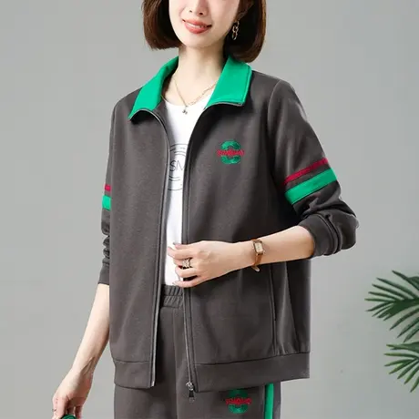 妈妈秋装运动休闲外套女宽松加大码女装中老年人休闲开衫拉链卫衣商品大图