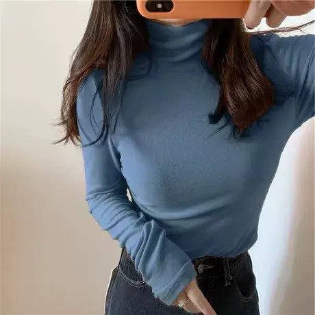 高领打底衫女长袖T恤2023新款秋冬ino超火内搭洋气薄款黑白色上衣商品大图