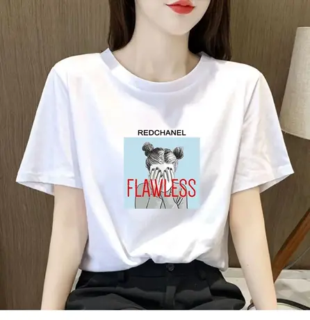 清仓捡漏印花图案t恤女白色短袖夏季ins潮宽松纯棉半袖体恤上衣商品大图