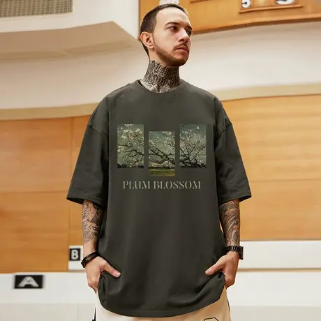 摩严重磅潮牌宽松T恤胖子短袖男加肥加大半袖纯棉国潮大码男装夏图片